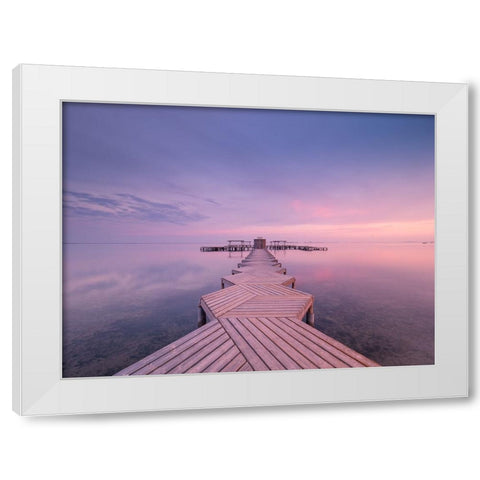 The Pier White Modern Wood Framed Art Print by De la, Javier