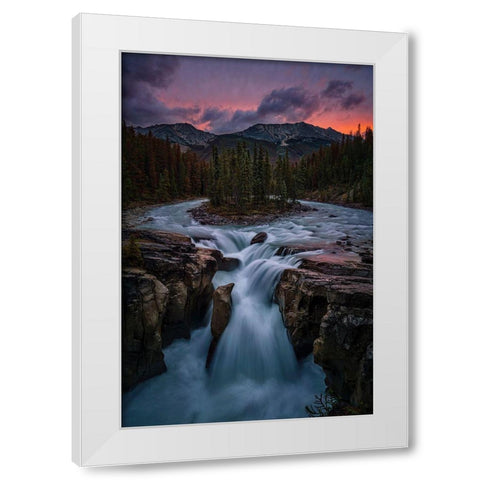 Sunrise At Sunwapta Falls White Modern Wood Framed Art Print by Jacobs, Lydia