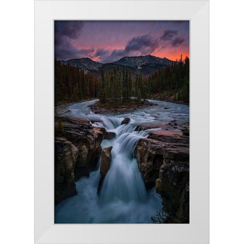 Sunrise At Sunwapta Falls White Modern Wood Framed Art Print by Jacobs, Lydia