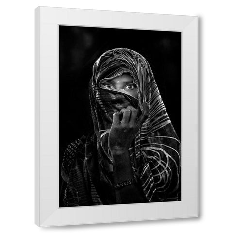 Street Portrait In A Village Close To Delhi White Modern Wood Framed Art Print by Cavalli, Giovanni