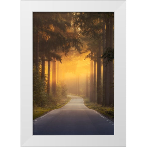 Pursuing The Light At The End Of The Road White Modern Wood Framed Art Print by Ye, NingYun