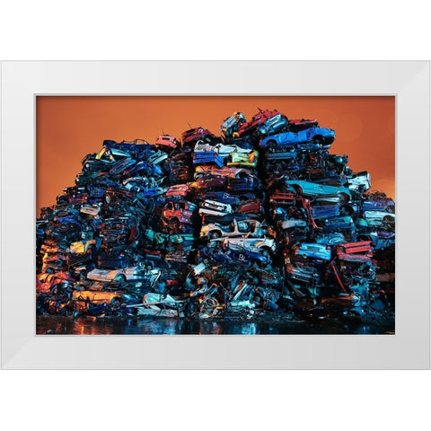 Cars Graveyard White Modern Wood Framed Art Print by Froyda, Martin