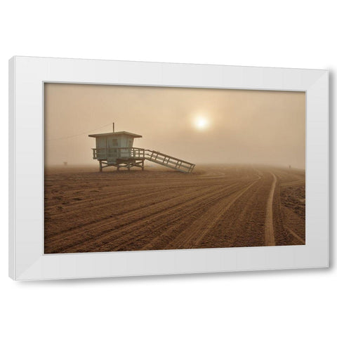 Fog On The Beach - Santa Monica White Modern Wood Framed Art Print by Froyda, Martin