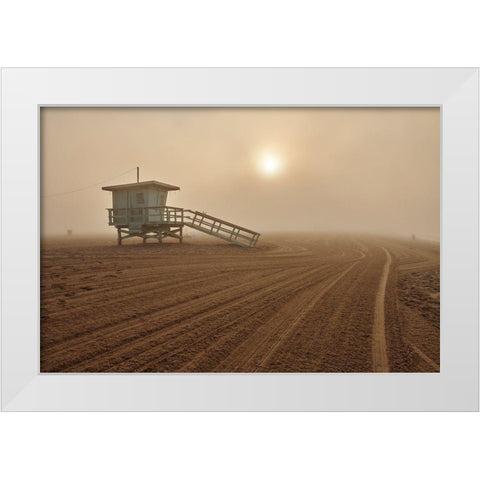 Fog On The Beach - Santa Monica White Modern Wood Framed Art Print by Froyda, Martin