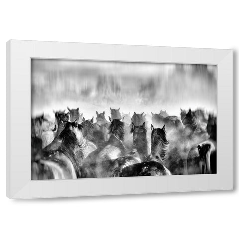 Horses White Modern Wood Framed Art Print by Mete, Gilcan