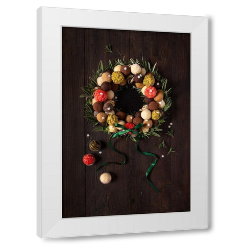 Truffles Christmas Wreath White Modern Wood Framed Art Print by Popescu, Diana