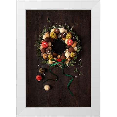 Truffles Christmas Wreath White Modern Wood Framed Art Print by Popescu, Diana