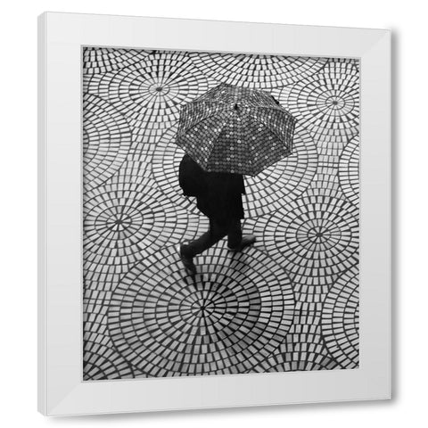 Rainy Day Patterns On The Embarcadero White Modern Wood Framed Art Print by Wechsler, Robin