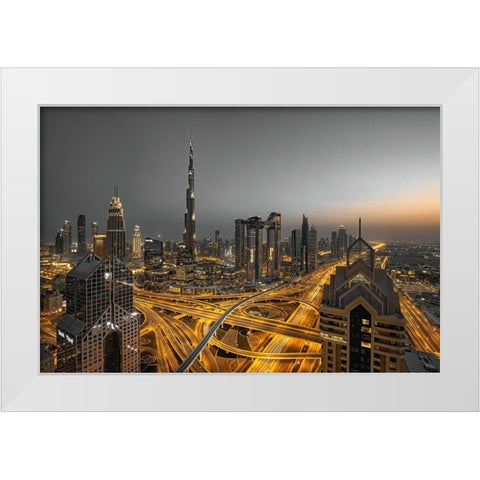 Golden Light White Modern Wood Framed Art Print by Xu, Leah