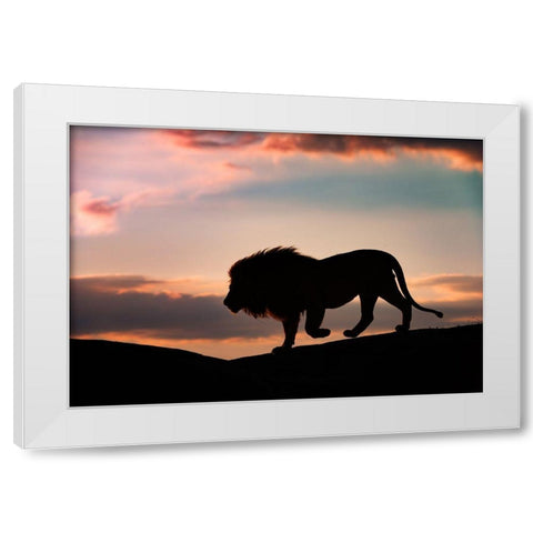 Sunset In The Serengeti White Modern Wood Framed Art Print by Vigo, Mario