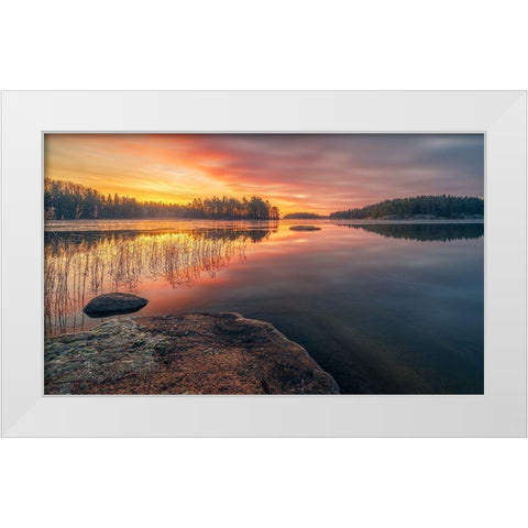 Vacttern Lake ,Before Sunrise -Sweden. White Modern Wood Framed Art Print by Calpagiu, Anton