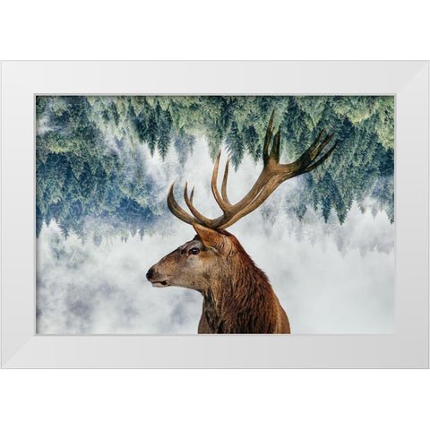 The Deer And The Woods White Modern Wood Framed Art Print by Beata, Angyalosi
