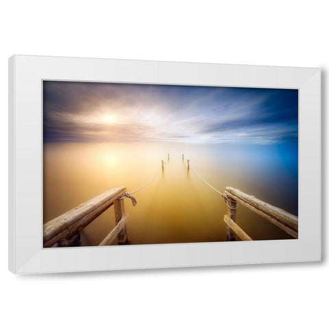 La Escalera White Modern Wood Framed Art Print by Antonio Trivino, Jose