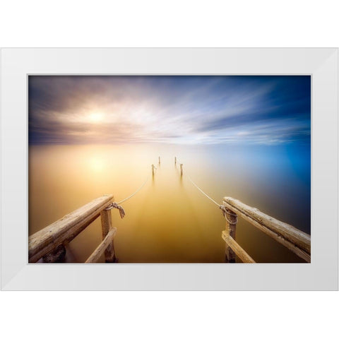La Escalera White Modern Wood Framed Art Print by Antonio Trivino, Jose