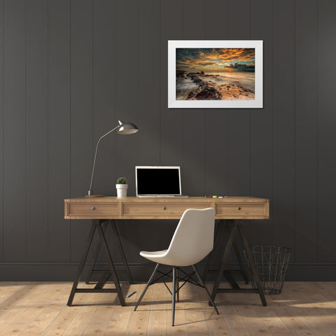 Angry Beach White Modern Wood Framed Art Print by Song, Gunarto