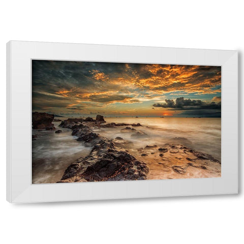 Angry Beach White Modern Wood Framed Art Print by Song, Gunarto