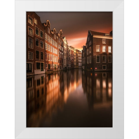 Amsterdam Evening White Modern Wood Framed Art Print by Rebustini, Luca