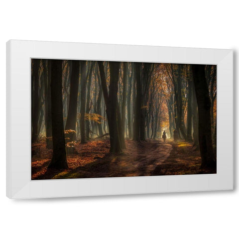 Early Horse Ride White Modern Wood Framed Art Print by Haaksma, Piet