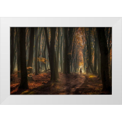 Early Horse Ride White Modern Wood Framed Art Print by Haaksma, Piet