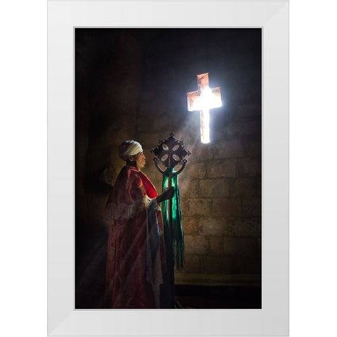 A Priest In Lalibela White Modern Wood Framed Art Print by Cavalli, Giovanni