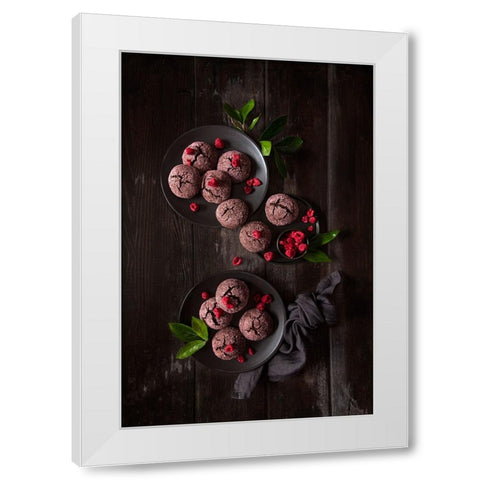 Raspberry Chocolate Crinkle Cookies White Modern Wood Framed Art Print by Popescu, Diana