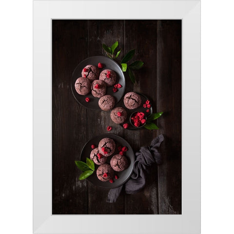 Raspberry Chocolate Crinkle Cookies White Modern Wood Framed Art Print by Popescu, Diana