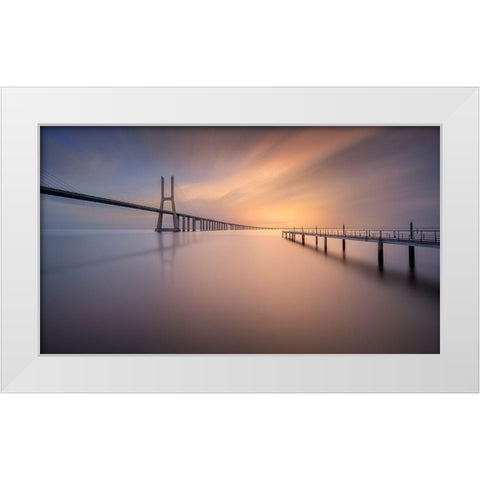 Pastel Bridge White Modern Wood Framed Art Print by Ruiz Dueso, Jorge