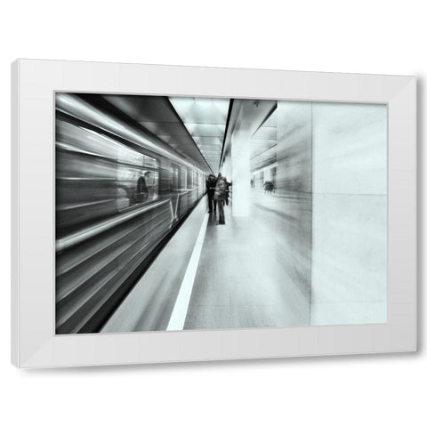 Moscow Metro - Sketch White Modern Wood Framed Art Print by Makunin, Maxim