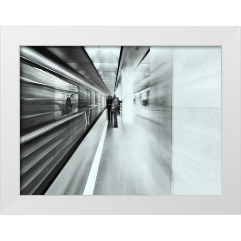 Moscow Metro - Sketch White Modern Wood Framed Art Print by Makunin, Maxim