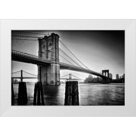 Brooklyn Bridge - Sunrise White Modern Wood Framed Art Print by Froyda, Martin