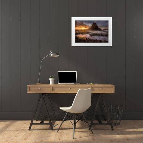 Sunset At Martins Beach After A Winter Storm White Modern Wood Framed Art Print by Howard Liu, Hao