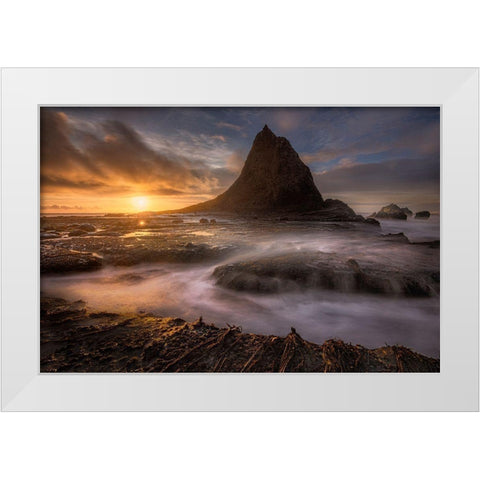 Sunset At Martins Beach After A Winter Storm White Modern Wood Framed Art Print by Howard Liu, Hao