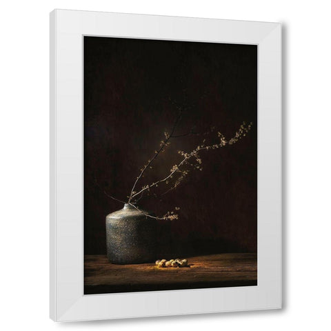 Still Life With Blossom And Eggs White Modern Wood Framed Art Print by Dingemans, Saskia