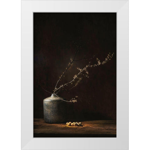 Still Life With Blossom And Eggs White Modern Wood Framed Art Print by Dingemans, Saskia