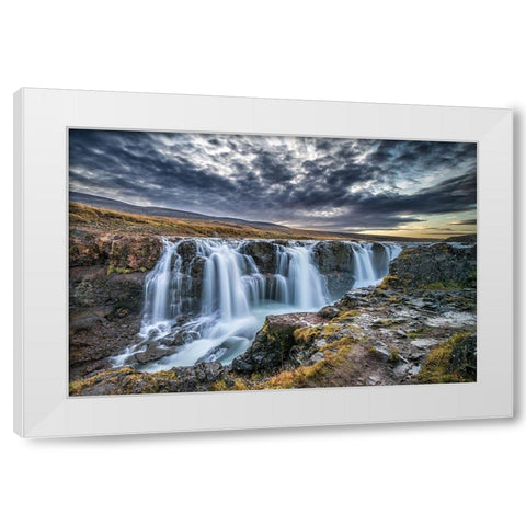 Unknown Falls In Iceland White Modern Wood Framed Art Print by C. Sink, Jeffrey
