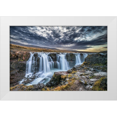 Unknown Falls In Iceland White Modern Wood Framed Art Print by C. Sink, Jeffrey