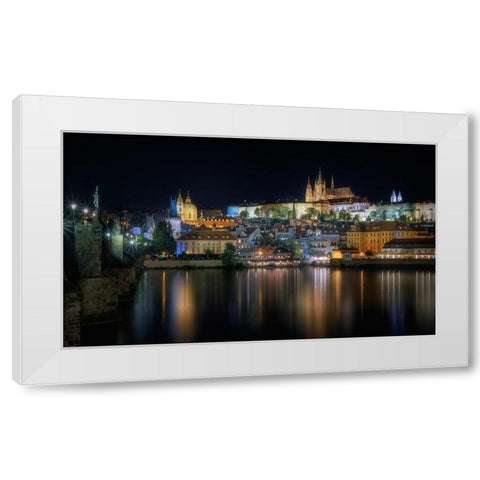 Prague At Night White Modern Wood Framed Art Print by Osuna, Fran