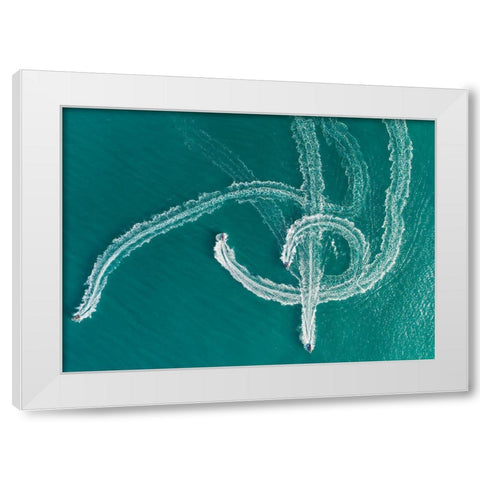 Speedboat Symphony White Modern Wood Framed Art Print by Meirovich, Ido