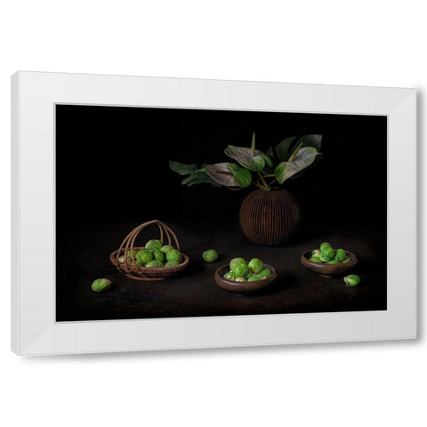 Still Life With Brussel Sprouts White Modern Wood Framed Art Print by Jacobs, Lydia