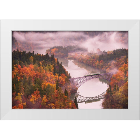 Autumn Tadami Line White Modern Wood Framed Art Print by Sasaki, Kei