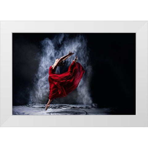 Red Dancing White Modern Wood Framed Art Print by Kleiner, Petr