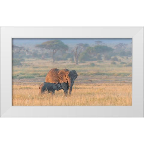 Milking Under Sunrise White Modern Wood Framed Art Print by Wang, Yun
