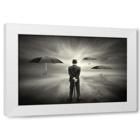 El Seapor De Los Paraguas White Modern Wood Framed Art Print by Antonio Trivino, Jose