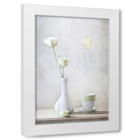 Soft White Petals White Modern Wood Framed Art Print by Devos, Delphine