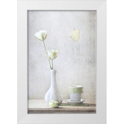 Soft White Petals White Modern Wood Framed Art Print by Devos, Delphine