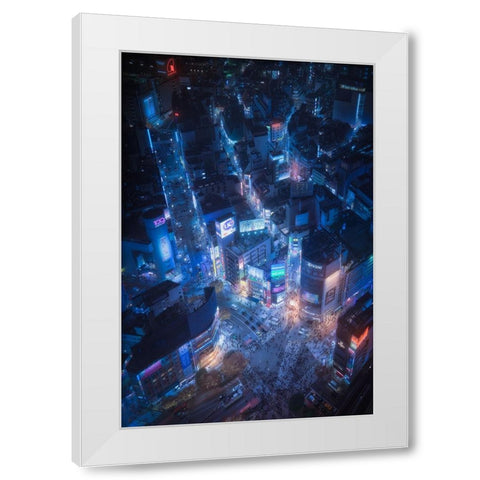 Flying Shibuya White Modern Wood Framed Art Print by De La, Javier