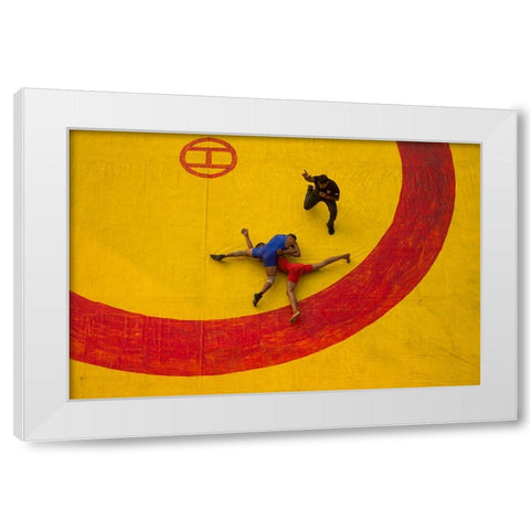 Dangal White Modern Wood Framed Art Print by Mukherjee, Suvajit