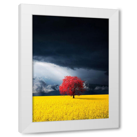 Red Tree White Modern Wood Framed Art Print by Hamiti, Bess