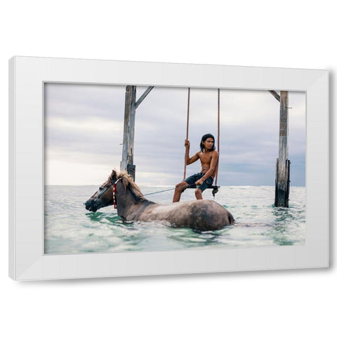 Sea Horses White Modern Wood Framed Art Print by Ashley, Ben