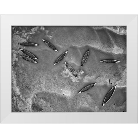 Boats And Life White Modern Wood Framed Art Print by Khan Ronnie, Azim